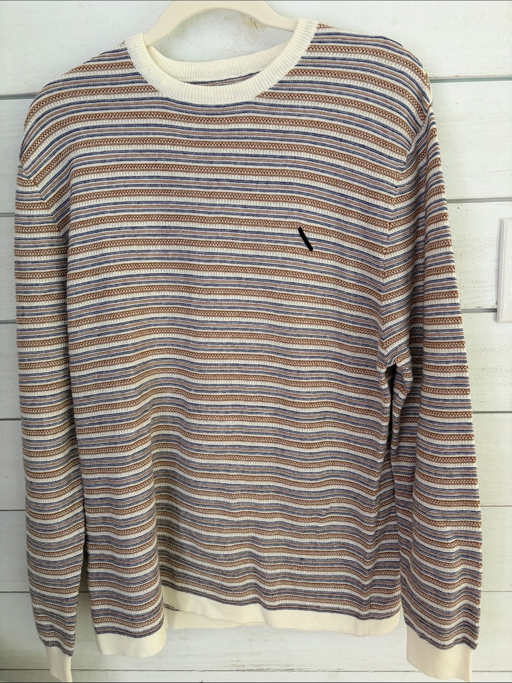 Saturdays NYC Lee Stripe Textured Knit Crewneck Sweater Cotton cashmere